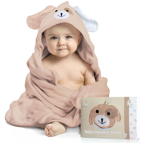 Image of FOREVERPURE Premium Baby Towels with Hood - Ultra Soft, Absorbent Viscose Made of Bamboo, Extra Large 35 x 35 Inches, for Boys and Girls, Newborn Shower Gift, Brown