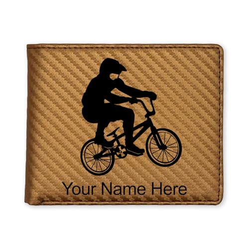 LaserGram Faux Leather Bi-Fold Wallet, BMX Rider, Personalized Engraving Included (Carbon Fiber Bronze)