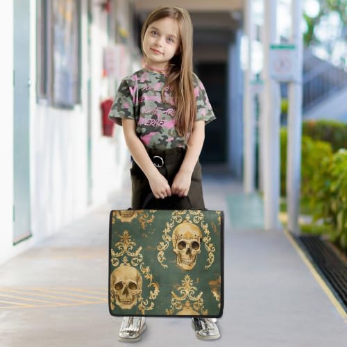 Image of Custom 3 Ring Zipper Binder Aztec Skeleton Skull Grunge Personalized Name 1.5 Inch Binders Large Capacity Multi Pockets for School Office Supplies
