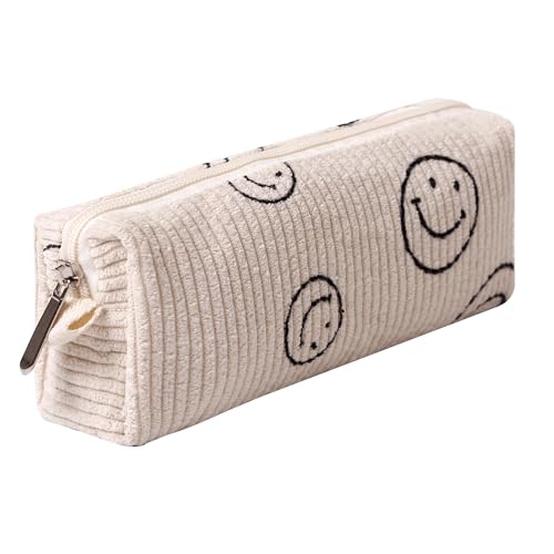 Image of Pencil Case Lightweight Aesthetic Pen Case Office College School Storage Bag Pouch Holder Box Organizer Makeup Pouch Cosmetic Bag for Girls Boys Kids (Smile-Beige)