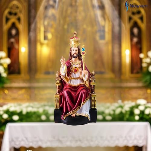 Image of Poly Marble Christ The King Statues Jesus Christian Gifts Home Decor God Idol Showpiece for Table Wall Figurine House Warming Wedding Anniversary, Multicolour, 14 X 15 X 31 CM