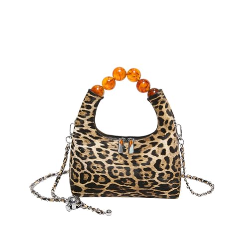 Bolso pequeño tote con estampado de leopardo y cadena miniatura 1