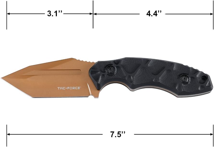 Tac-Force Fixed Blade Hunting Knife, 7.5 Inch Overall Length, G10 Handle, TiNite Coated 3.5 Inch Blade, Nylon Sheath (Bronze)