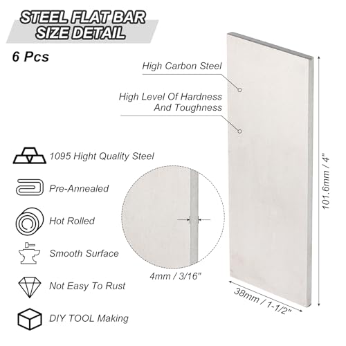 PATIKIL 6er-Pack Federstahl 1095 für Messerherstellung, 4 x 1 1/2 x 3/16 Stahlblech für DIY-Blankblech, professionelle und Hobbynutzung