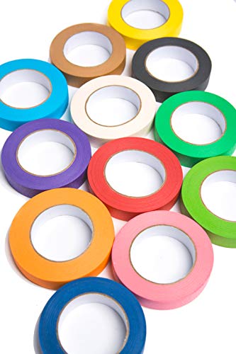 12 Rolls of Colored Masking Tape, 1 in x 60 yds; Great for DIY Label Making, Arts & Crafts, Home & Office. Includes Blue, Black, Yellow, Purple, White and Many More. Vibrant Colors