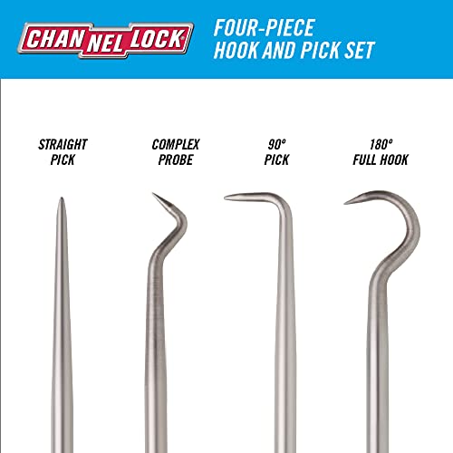 Channellock Hp-4A 4 Piece Precision Hook And Pick Set, Useful As Gunsmith Tools, Removing Small Fuses, Wire Plugs And O-Rings, Heat Treated Alloy Steel Blades For Extended Tool Life, Made In The Usa #TOP1