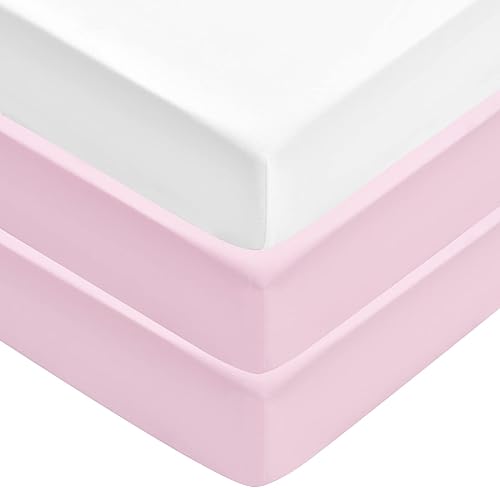 Miniatura 1 de David's Kids Paquete de 3 sábanas bajeras para cuna, ultra suaves, cómodas, transpirables para niñas, 28 x 52 pulgadas, se adapta a colchones