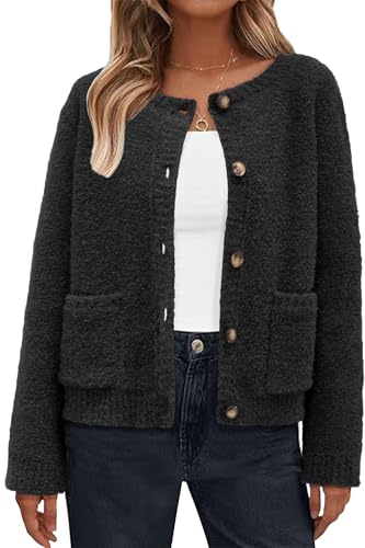 Image of Arach&Cloz Women's Open Front Cardigan Sweaters Fall Fashion Button Down Knit Chunky Outwear Coats with Pockets