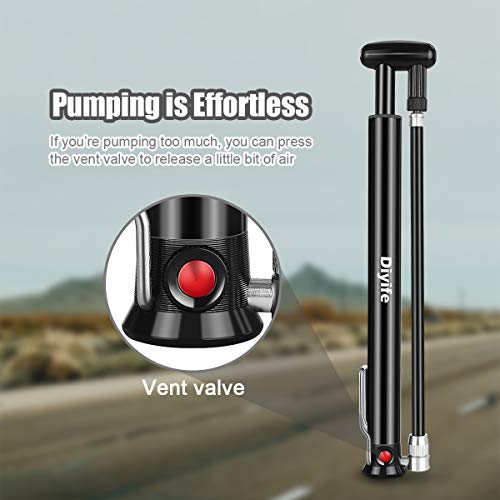 Bicycle Tire Pump, [Compatible All Valves][160Psi] Diyife Bike Hand Pump Portable Floor Pump Mini Pump With Mounting Bracket, Ball Needle, Patch Kit For Road, Mountain Bikes, Also Use As Shock Pump #TOP4