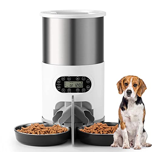 Comedero Automático para Gatos para Mascotas Dobles, Dispensador De Alimentos Secos para Mascotas con Tiempo De 4,5 L, hasta 20 Porciones, 4 Comidas por Día, Grabadora De Voz De 10 S