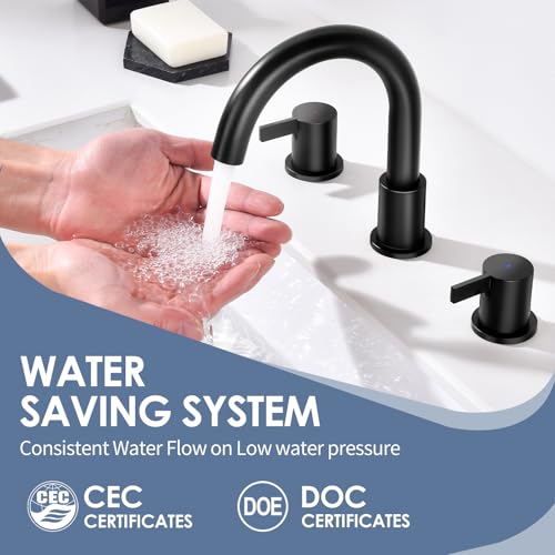 Black 3-Hole 8 Inch Two Handle Bathroom Faucet with Pop Up Drain