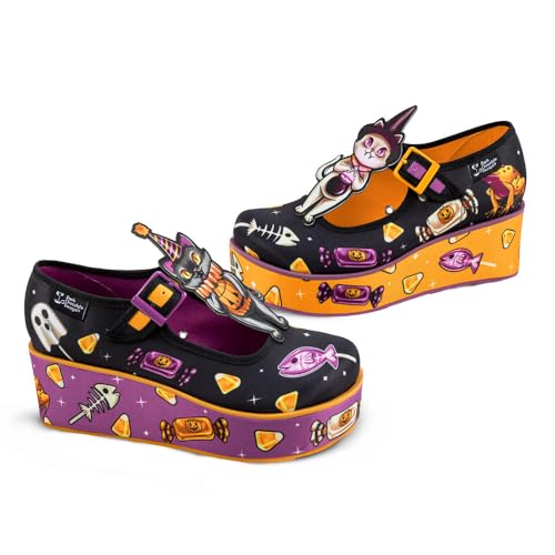 Image of Hot Chocolate Design Chocolaticas Treat or Kittens Women's Mary Jane Platform Multicoloured HCD 39