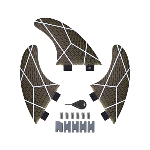 FGM Dual Tab I Medium Fiberglass Surfboard Fins - Thruster/Tri Set (3 Fins) with Key Screws and II...