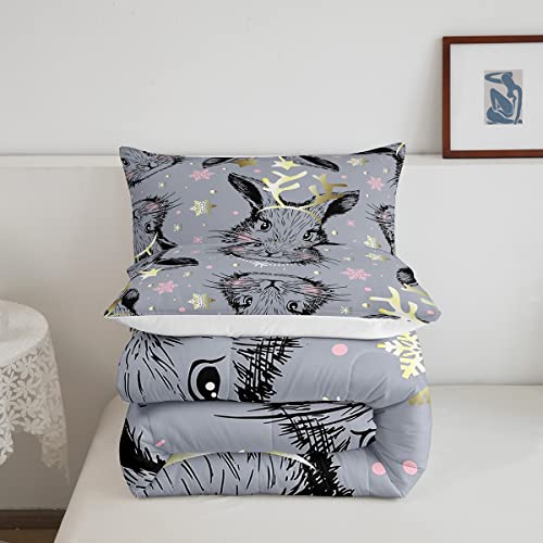 Erosebridal Conjunto de edredom de coelho com alce dourado com chifre de estrelas conjunto de cama,