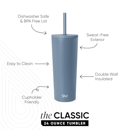 Image of Simple Modern Classic Tumbler with Straw Lid | Insulated Iced Coffee Cup Reusable Stainless Steel Water Bottle Travel Mug | Gifts for Women Men Her Him | 24oz | Blue Dune