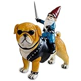 JHWKJS Garden Gnome Statue Holding Sword, Funny Garden Gnome Riding Dog Outdoor Statue Decoration In