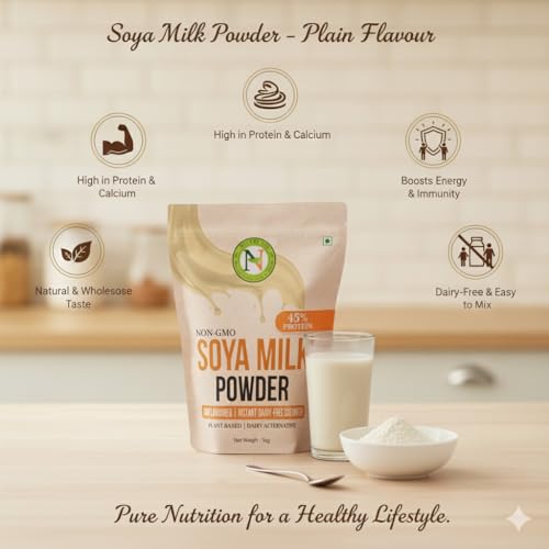 Image of Nature Vit SOYA Milk Powder, 1 kg [Plant-Based / Vegan Milk Alternative, Non-GMO & 49% Protein & Sugar Free]