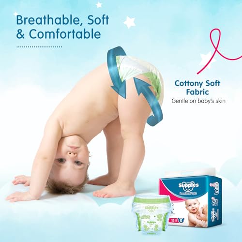 Image of Amazon Brand - Supples Premium Baby Diaper Pants | 78 Baby Diapers | Small | 4-8 Kg | 12 Hrs Absorption | Cushiony Cotton Soft Fabric | Phthalates-Free | Triple Leak Guard (Pack of 5)
