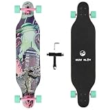 New Olym 41'' Longboard Skateboard 8 Layer Canadian Maple Drop Through Longboards for Youths Beginners, Dinosaur