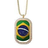 ブラジル国旗サッカーワールドカップ ゴールドネックレスダイヤモンドクリスタルペンダント