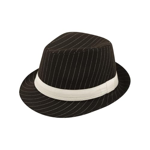 Lizzy 1 x Adult Gangster Black Hat | White Stripes & Band Pinstripe Fedora for Gangster Mob Boss Costume Accessory Pinstripe Trilby Hat