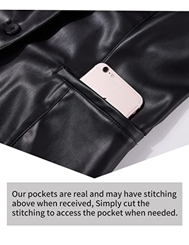 Bellivera Faux Leather Blazer Coat Women Spring Long Sleeve Button Down Casual Lapel Jacket 21002 Black M #TOP4