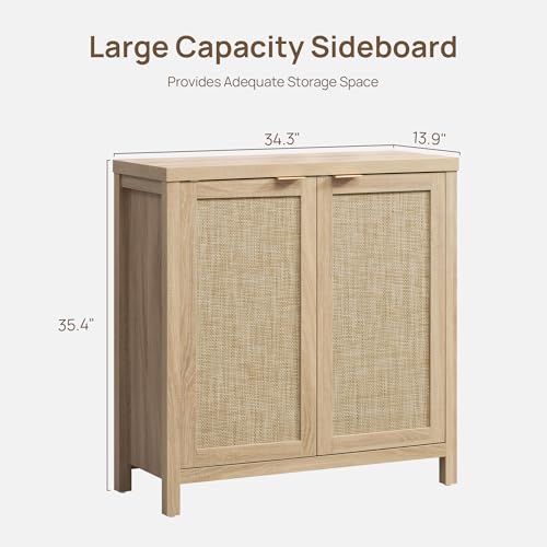 Image of SICOTAS Rattan Sideboard Buffet Cabinet with Large Storage : Boho Credenza Coffee Bar Cabinet with Adjustable Shelves, Farmhouse Console Table for Kitchen, Living Room, Entryway, Natural, 2 Pieces