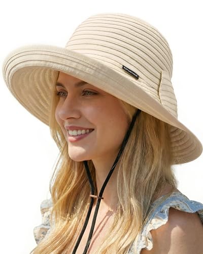 FURTALK Women's Wide Brim Sun Hat Ladies UPF80+ UV Protection Foldable Beach hat Beige