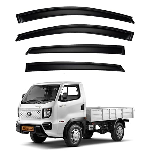 Image of Premium Smoke Car Door Visor Front+Rear Sun /Rain Guard Outside Mount Tape-On Window Visors Compatible with Mahin-dra Veero (2025-2026)