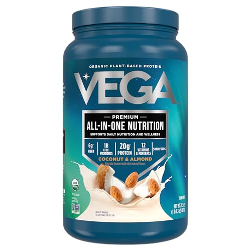 Vega All in One Nutrition Organic - 20g Plant-Based Pea Protein, Coconut Almond, 18 Servings, Vitamins A & C, Probiotics, Greens, Vegan, Keto, Gluten Free, 24.3oz (Packaging May Vary)