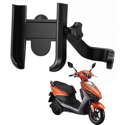 Image of Metal CNC Mobile Holder for Scooter, Scooty & Motorcycle Compatible for Yo Edge, Mirror Mount, 360 Rotation, Strong Anti-Slip Grip, Wide Adjustable Fit for All Smartphones (Black)