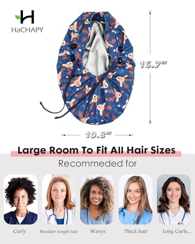 Image of Satin Lined Scrub Cap for Women Extra Large Long Hair Surgical Nurse Cap 4 Buttons