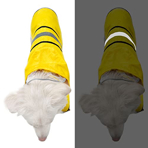 Dog Raincoat Waterproof Reflective Slicker - Lightweight Breathable Hooded Poncho Rain Coat Jacket With Adjustable Belly Strap And Leash Hole For Small Medium Large Dogs (X-Large, Yellow) #TOP6