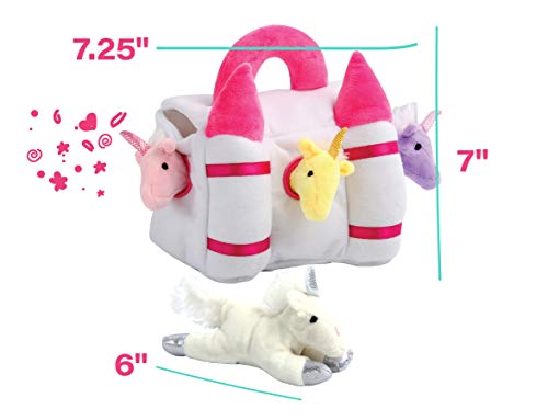 Magical Unicorns And Castle Play Set With Sounds, 5 Piece Small Unicorn Stuffed Animals Plus Magical Castle Carrier With Handle, Fun Interactive Toys #TOP4