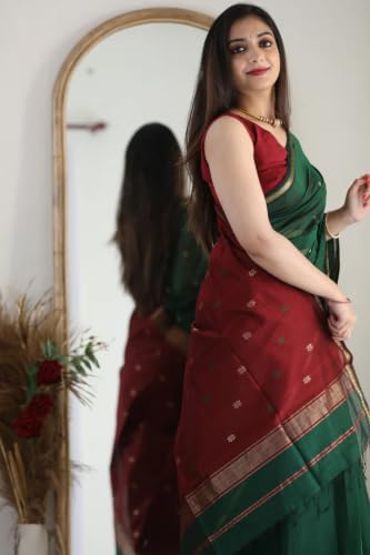 Image of SGF11 Women's Kanjivaram Soft Cotton Linen Silk Saree With Blouse Piece