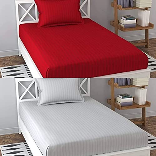 Image of Prime Collection 295 TC Combo Pack of 2 Single Sized (90x60) Satin Striped Bedsheet with 2 Pillow Cover Long Lasting Single Bedsheet for Hotel, Hospital and Home Use