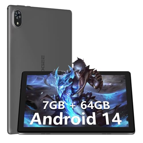 DOOGEE U9 Tablet 10.1 Pulgadas, 7GB RAM+ 64GB ROM(1TB TF), Android 14 WiFi 6, para Niños con 5060mAh, 1280x800 HD, Dual Camera TÜV Certificación & 3.5mm & OTG, Negro
