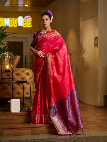Image of MADHUHANSH Women's Cotton Linen Saree with Unstitched Blouse Piece and Solid Pattern | Mithila Painting Saree | Saree for Haldi Ceremony