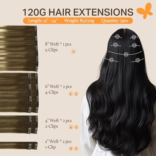 Image of DOORES Hair Extensions Clip in Human Hair Balayage Walnut Brown to Ash Brown and Bleach Blonde 120g 7pcs 20inch Real Hair Extensions Clip in Straight Natural Thick Weft
