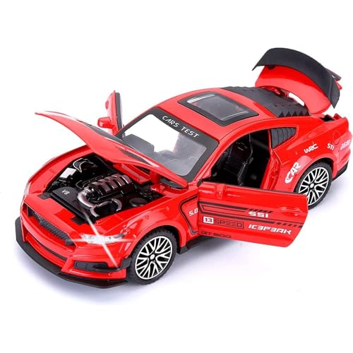Image of 1:32 Mustang GT500 Diecast Metal Pullback Toy car with Openable Doors & Light, Music Boys car for Kids Best Toys Gifts Toys for Kids-Red
