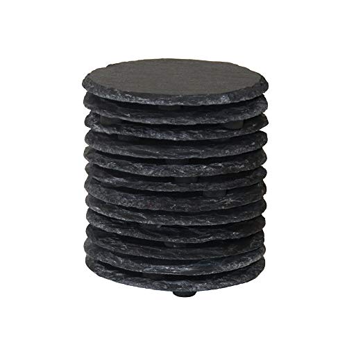 Image of MONKEY SUN 12-Pack Gorgeous Black Slate Stone Coasters - Round Slate Stone Coaster for Bar Kitchen Home Decor, Handmade Decorations, 4 x 4 Inches