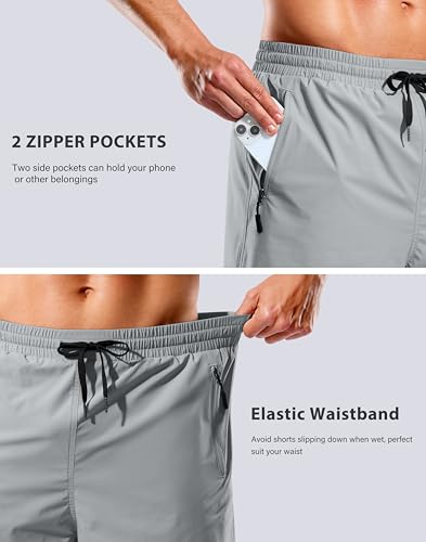 Image of G Gradual Mens Swim Trunks with Compression Liner 7 inch /9'' Quick Dry Board Shorts Swimsuit Bathing Suit for Men Zipper Pockets