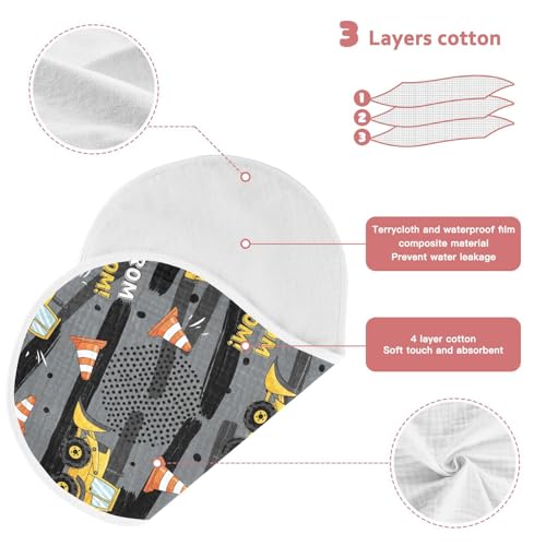 J JOYSAY Tractors Cars Grey Baby Burp Cloths for Boys Girls Large 22''x11'' Cotton 4 Layer Burp Cloths Pack for Infant Drool one sizex23