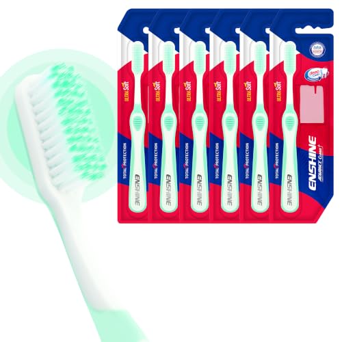 Image of Enshine Advance Clean+ Soft Toothbrush for Adults - Pack of 6 | Ultra Soft Tapered PBT Bristles | Tooth Brush Set with Non-Slip Grip | Manual Toothbrushes for Sensitive Gums & Enamel | Color Sea Green