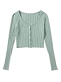 DIDK Damen Langarm Crop Oberteil T-Shirt Top mit Knopfleiste Cardigans Langarmtops Langarmshirts Basicshirt Minzgrün mit Knöpfen S