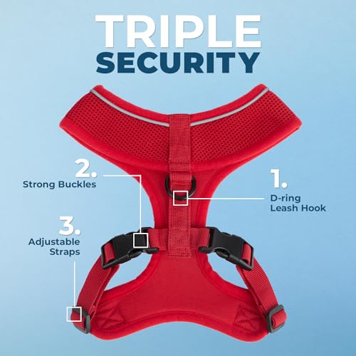 Image of Best Pet Supplies Voyager Aerolite Over the Head Dog Harness, No Pull Breathable Air Mesh Vest, Quick Dry with Reflective Stitching, Adjustable Escape Resistant Harness - Red, Medium