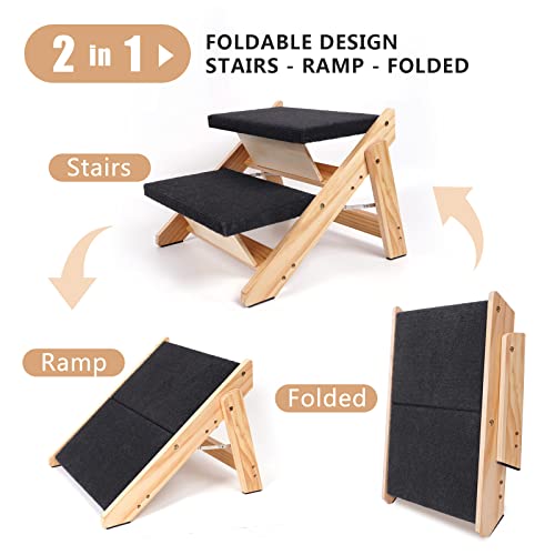 Wood Foldable Pet Stairs For Small To Medium Dogs And Cats, Portable For Beds And Sofas 2-In-1 Dog Steps With Non-Slip Pads, 2 Step/Tier Up To 100 Lbs Suitable For Heights Under 20 Inches (Upgraded). #TOP2