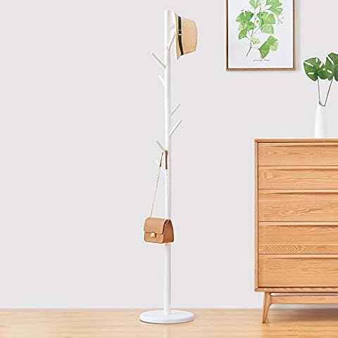 WALTSOM Coat Racks Free Standing, Wooden Coat Hat Tree with 8 Hooks and Solid Round Base, Hallway Entryway Coat Hanger Hook Stand for Clothes, Scarves, Handbags, NO Tools Required (White) Cover