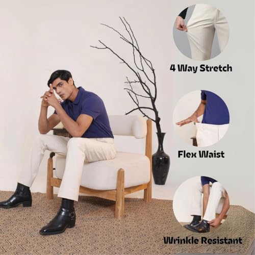 Image of SUBTRACT Slim-Fit Stretchable Lycra Formal Pants for Men with Flexible Waistband | Stylish Men's Wear Trousers for Office or Party |Dress Trouser Pant