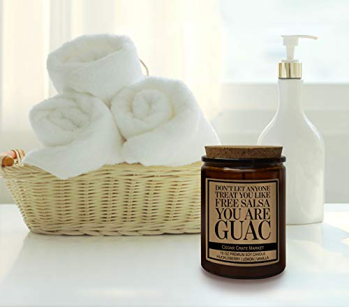 Don't Let Anyone Treat You Like Free Salsa You Are Guac, Kraft Label Scented Soy Candle, Huckleberry, Lemon, Vanilla, Glass Jar Candle, Made In The Usa, Decorative Candles, Funny And Sassy (Amber) #TOP3